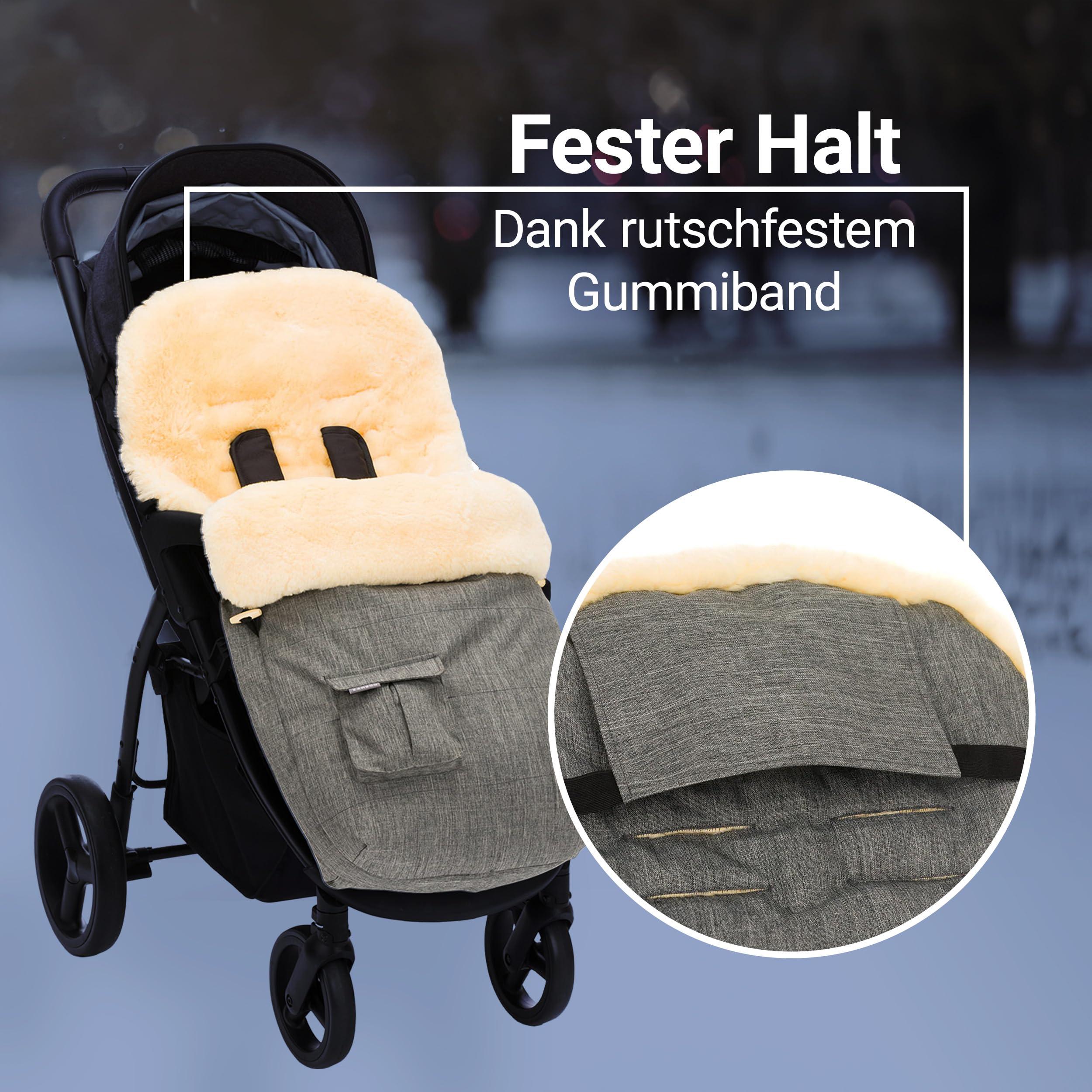 Zamboo Lammfell Fußsack 2in1 für Kinderwagen & Buggy - Universal Baby Winterfußsack und Einlage aus Merino Lammwolle für Kinder - Grau