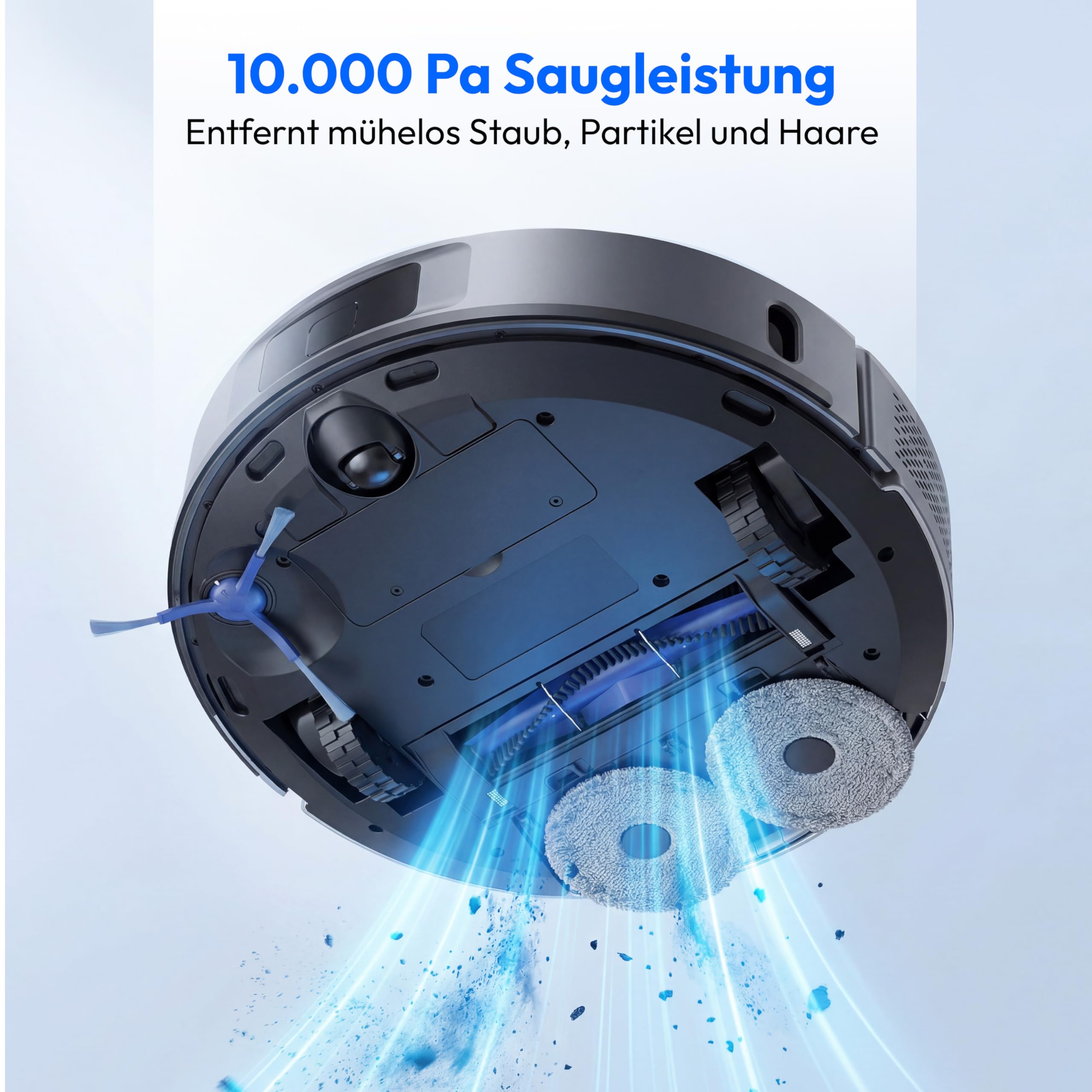 MEDION Saugroboter mit 2-in-1 Absaugstation, Lasernavigation und Wischfunktion X51 SW+ (Starke 10000Pa Saugkraft, 2in1 Roboterstaubsauger, rotierende Wischmopps, Kreuzlinienlaser) grau