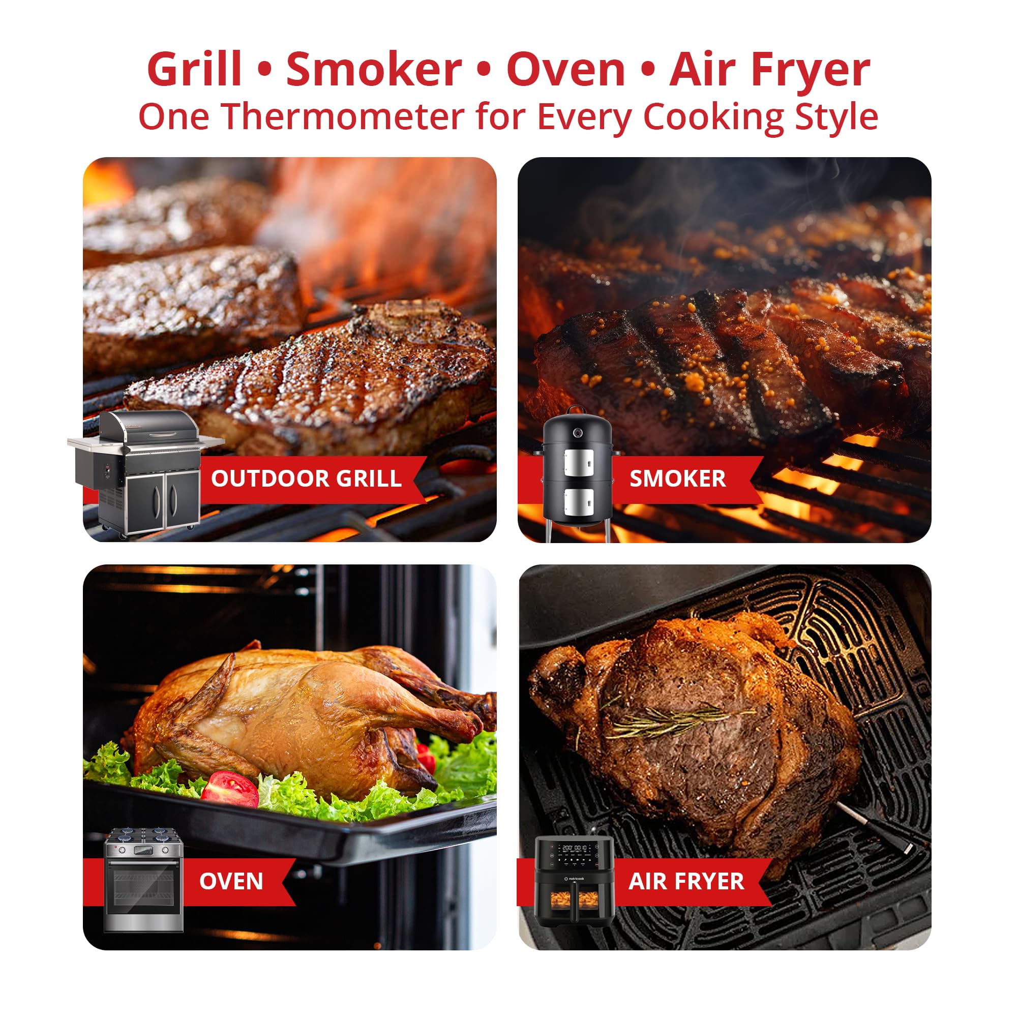 Digitales Fleischthermometer Kabellos Bluetooth Dual Sensor BBQ Küche Räucherofen Wasserdicht mit USB-C Ladekoffer App-gesteuert 40m Reichweite