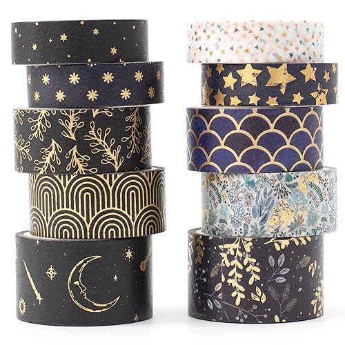 YUBX 10 Rouleaux Washi Tape Ruban Adhésif Papier Décoratif Masking Tape Washi créatif en feuille d'or pour Scrapbooking Artisanat de Bricolage (Foil Mash-ups) - Mailles en aluminium