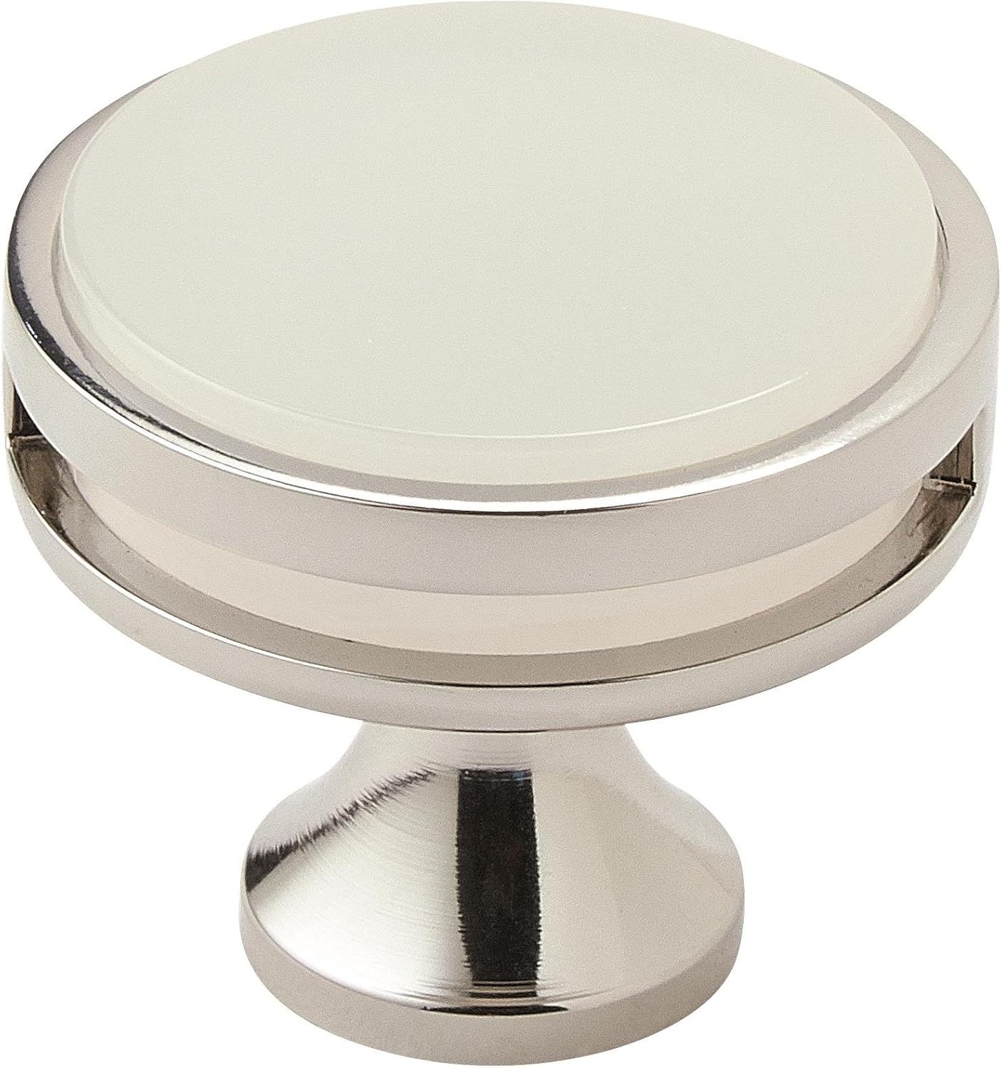 Polished Nickel and Frosted Round Cabinet Knob with Mounting Hardware