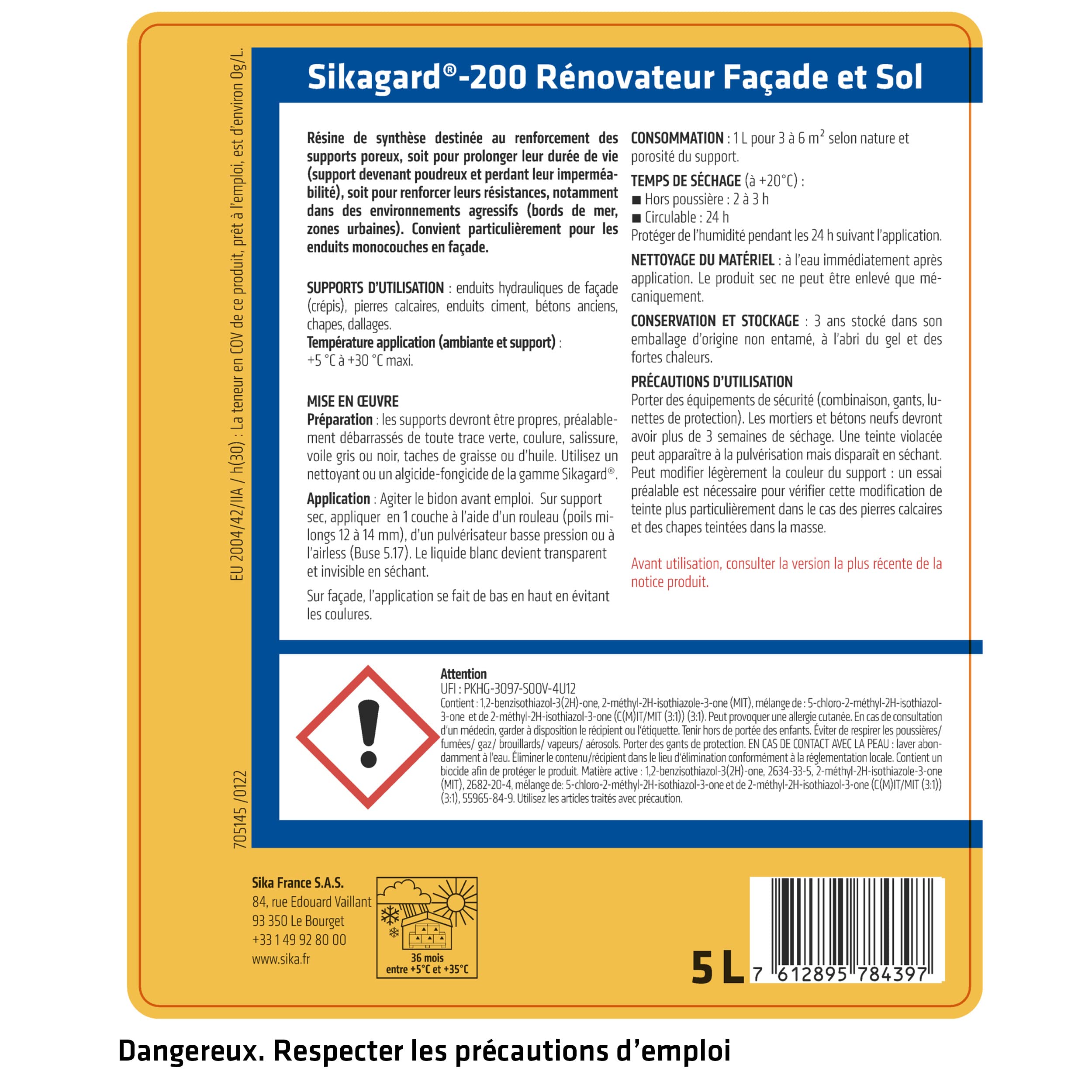 Sika – Renovador frontal y suelo listo para usar – Sikagard 200-5L | Refuerza e impermeabiliza los soportes porosos - Int/Ext - Multisoportes - Fácil aplicación