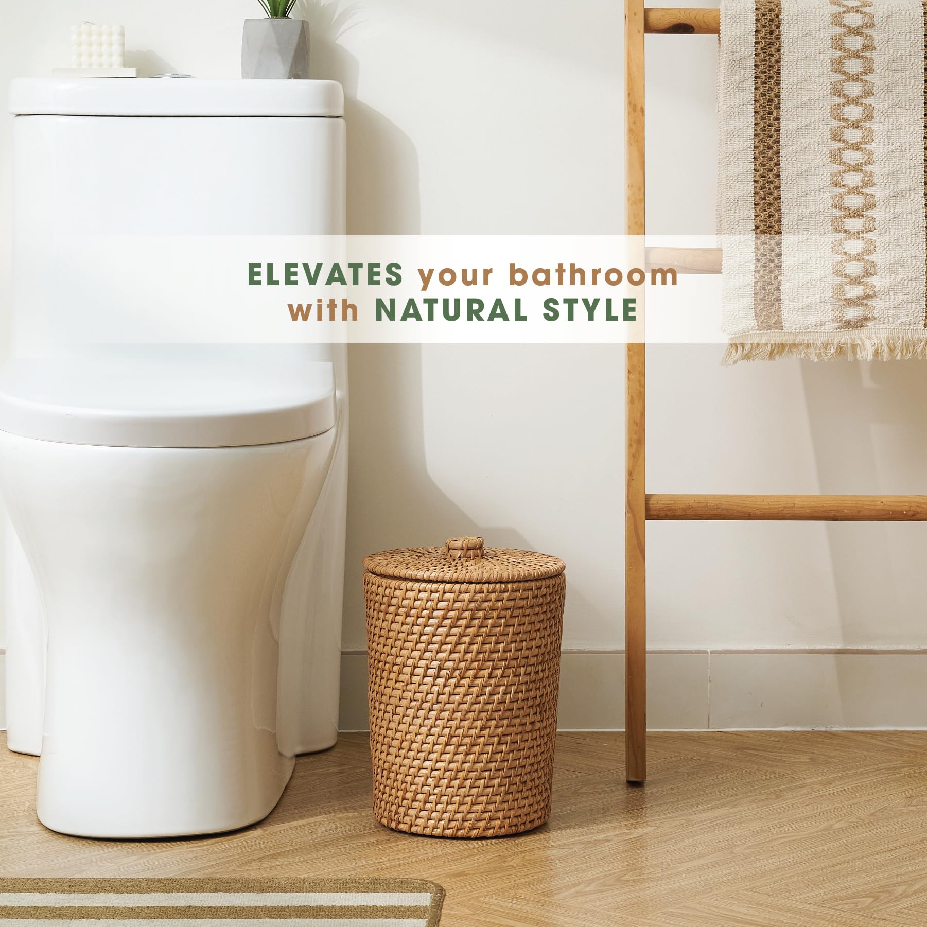 84ECO Natürlicher Rattan-Mülleimer mit Deckel und Einsatz