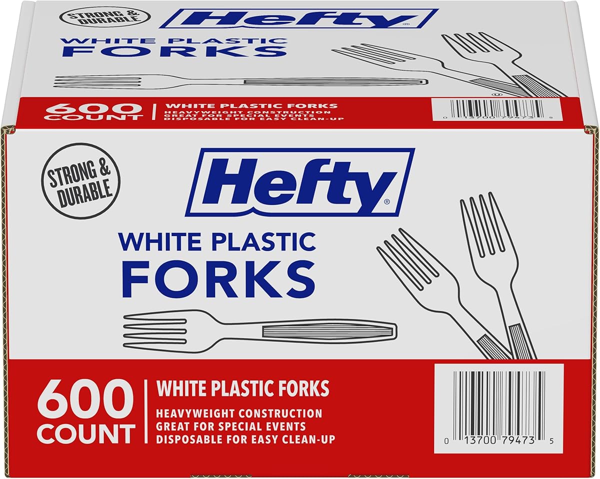 Hefty Bulk Plastic Forks, 600 Count, White Disposable Forks for Offices, Concessions Stands, Food Trucks, School Cafeterias, Catering, and More : Everything Else