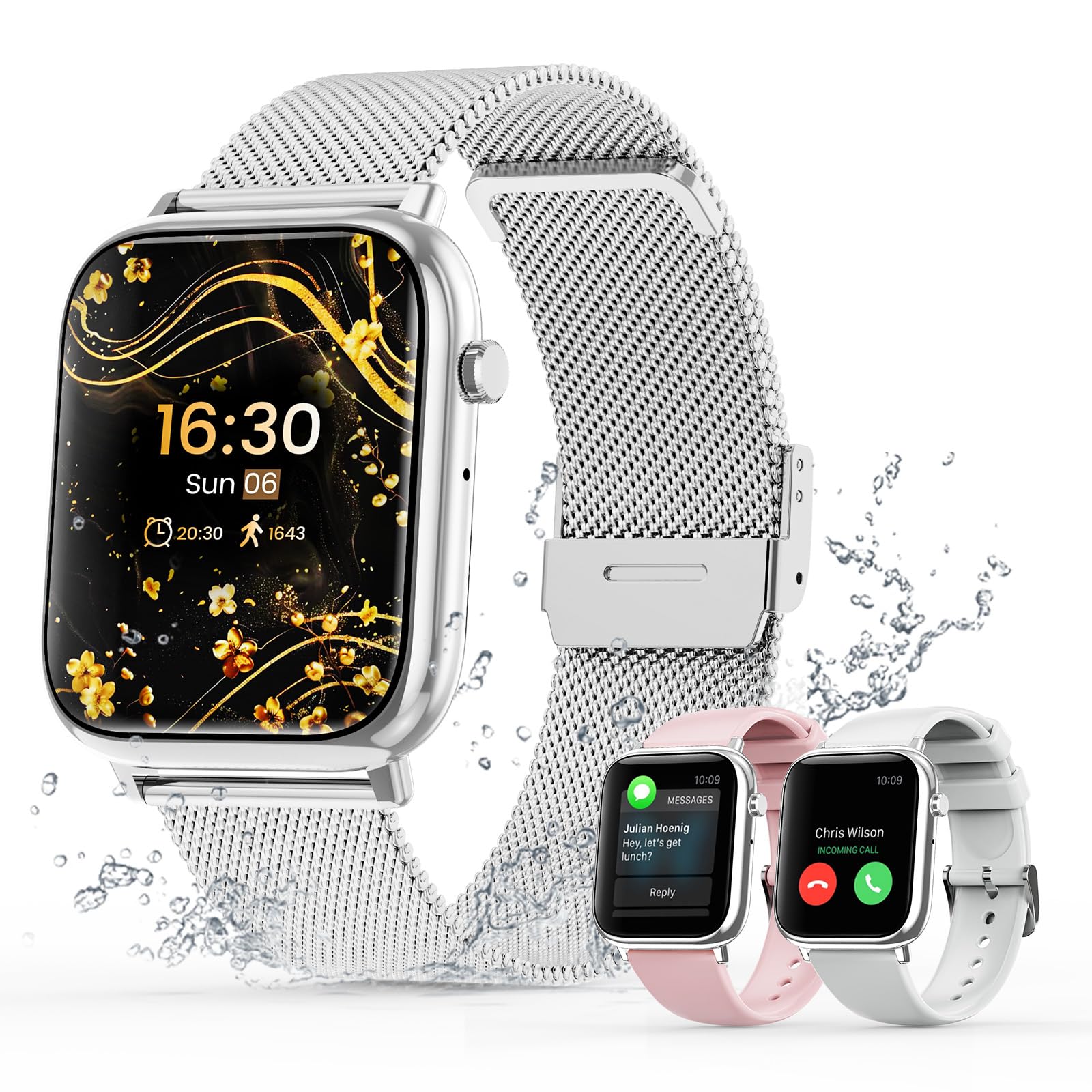 Loekneue smartwatch donna chiamate Bluetooth 5.0 con funzione telefonica, ciclo mestruale, smartwatch SpO2, monitoraggio del sonno, orologio da polso IP67, monitoraggio fitness, contapassi, Android