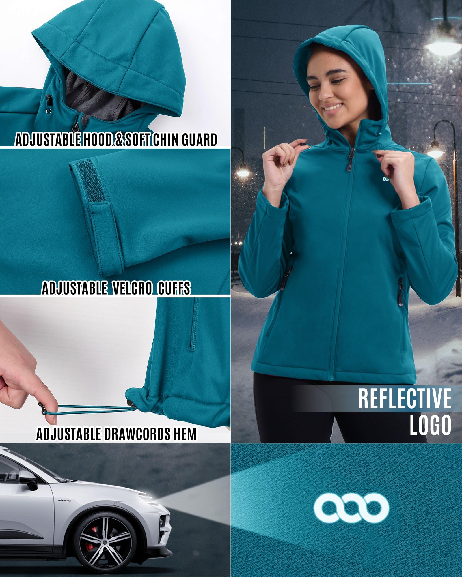 33,000ft Veste softshell doublée en polaire pour femme - Imperméable - Veste fonctionnelle avec capuche - Coupe-vent - Pour le cyclisme, la randonnée