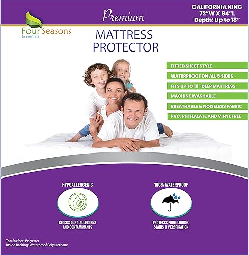 Protector de colchón impermeable tamaño California King  Estilo de sábana bajera  Funda de calidad premium que protege contra el polvo y las alergias