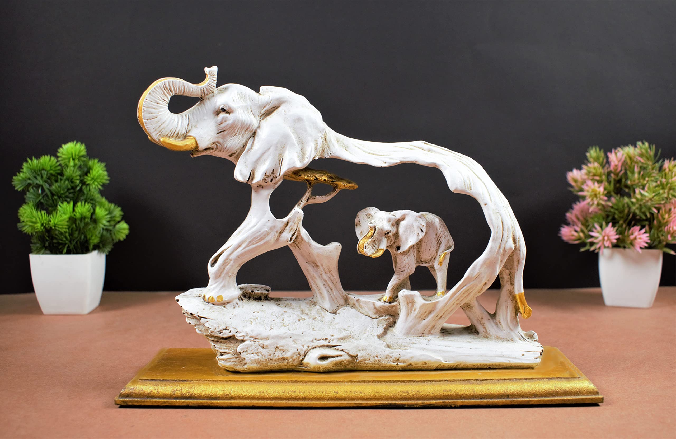 KashiKraft Elephant on Wooden Resin Base | Handicraft | Showpiece |Animal Figurines | (Multicolour, 8 Inch, Medium)