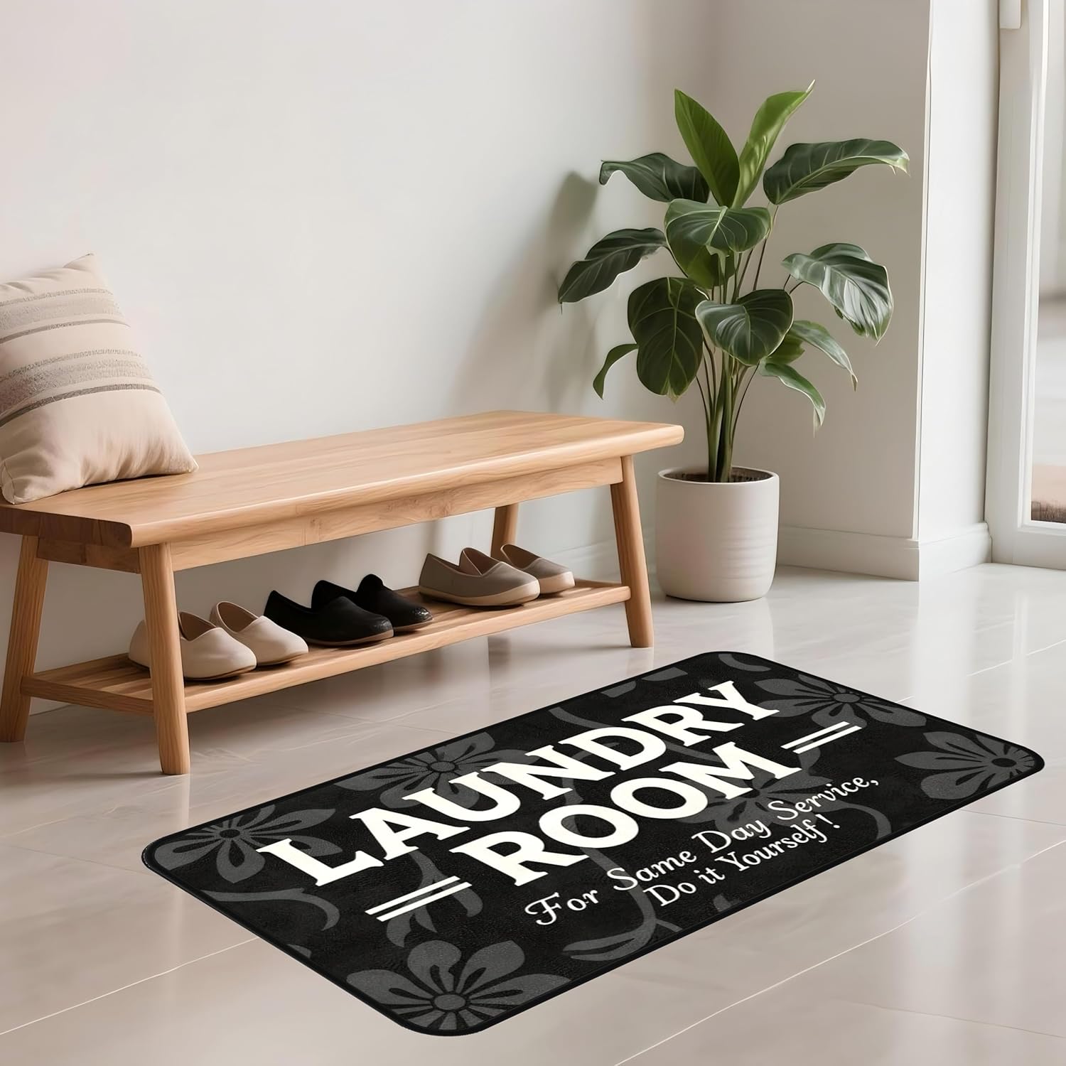 Decorative Laundry Room Floor Mat Black(035) Non-Slip Washable Laundry Room Rug 72"x24"
