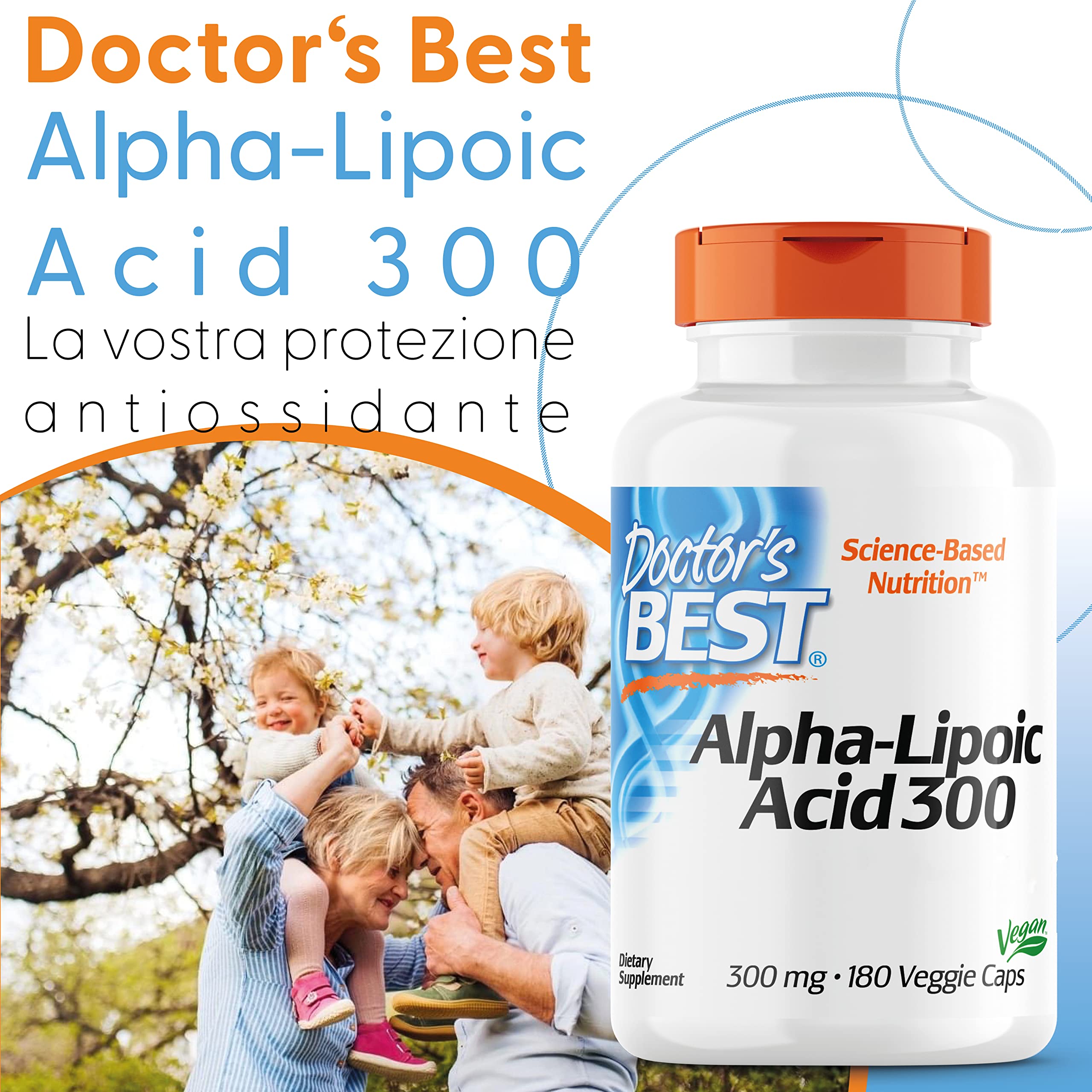 Doctor's Best, Alpha-Lipoic Acid (Acido Alfa Lipoico), 300mg, 180 Capsule vegane, Altamente Dosato, Testato in Laboratorio, Non OGM, Senza Glutine, Senza Soia
