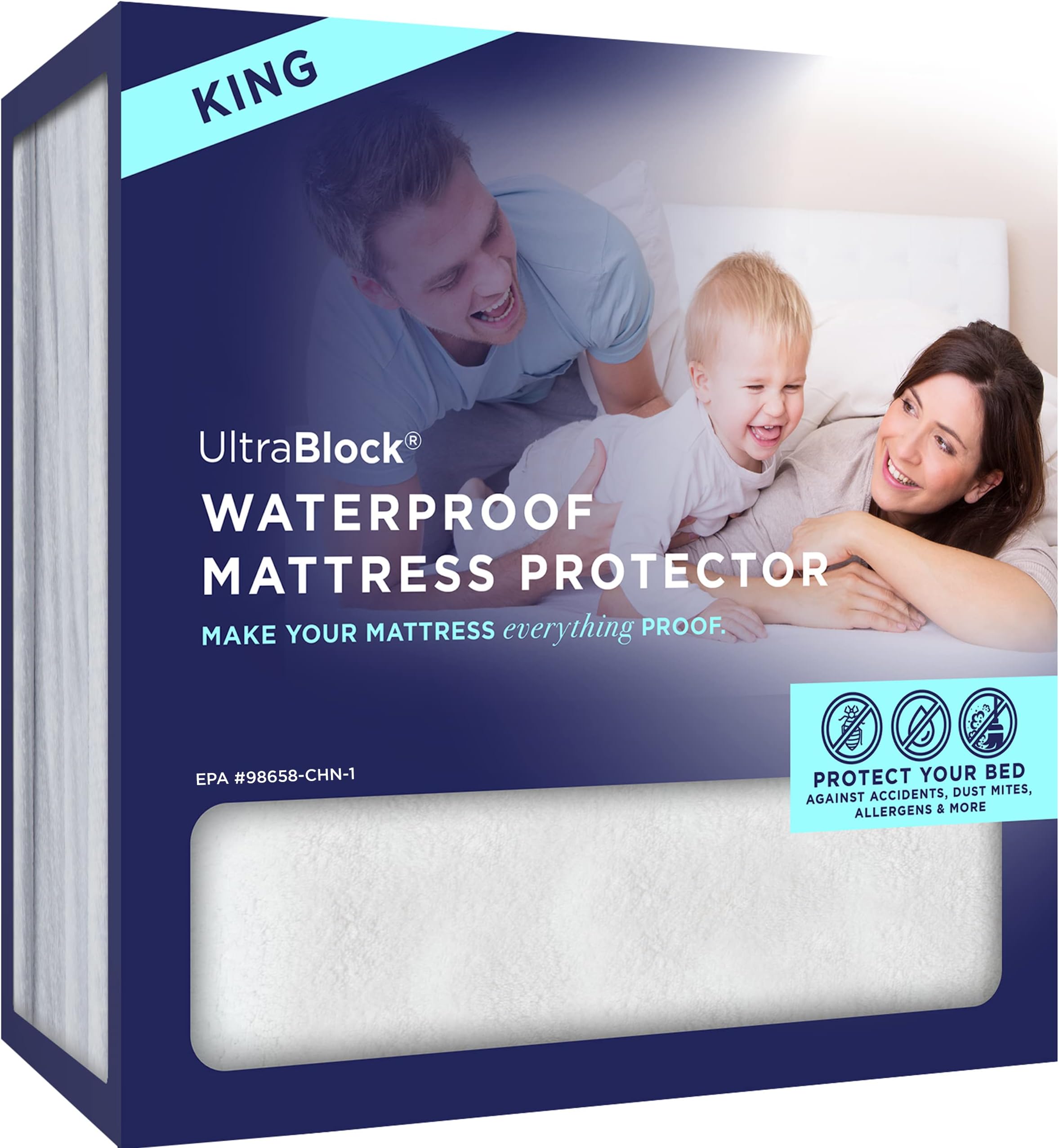 UltraBlock Ultra Plush Premium Waterproof Mattress Protector (Split King) – Ultra Soft, Breathable, Vinyl Free, Noiseless Mattress Cover, Fitted Style with Deep Pockets (15-18")