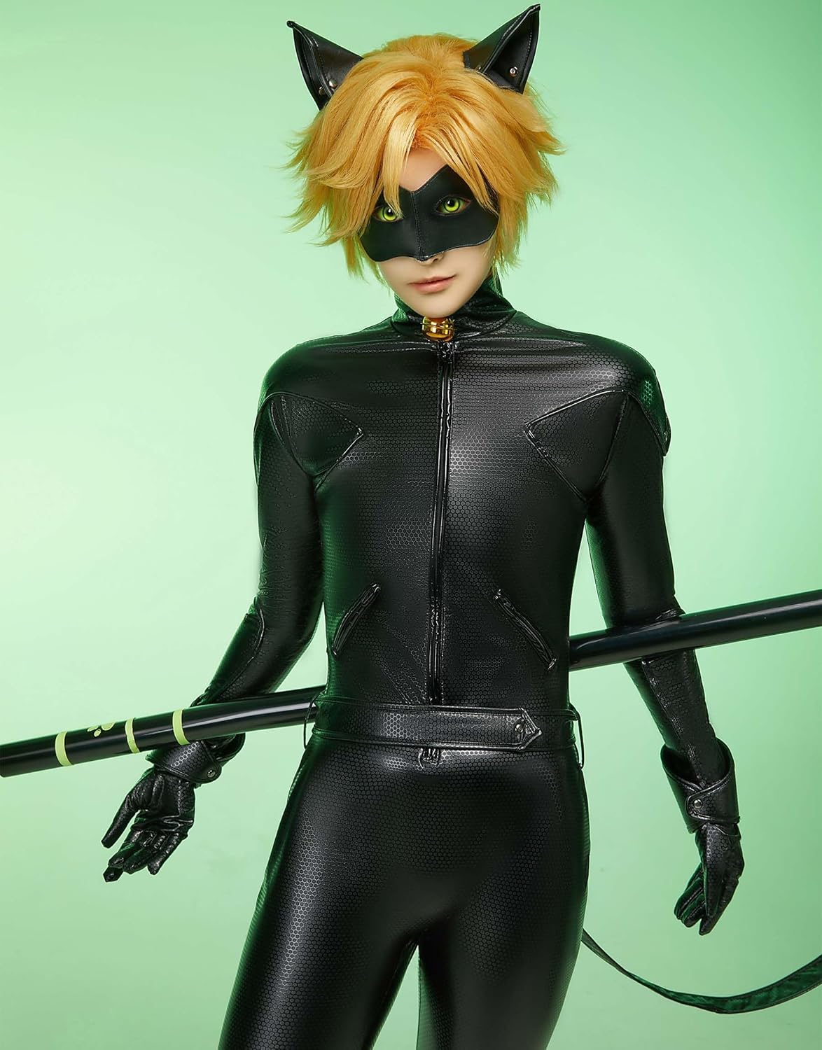 Micotaku Officially Licensed Miraculous Ladybug Cat Noir Unisex Costume PU Leather Jumpsuit with Accessories