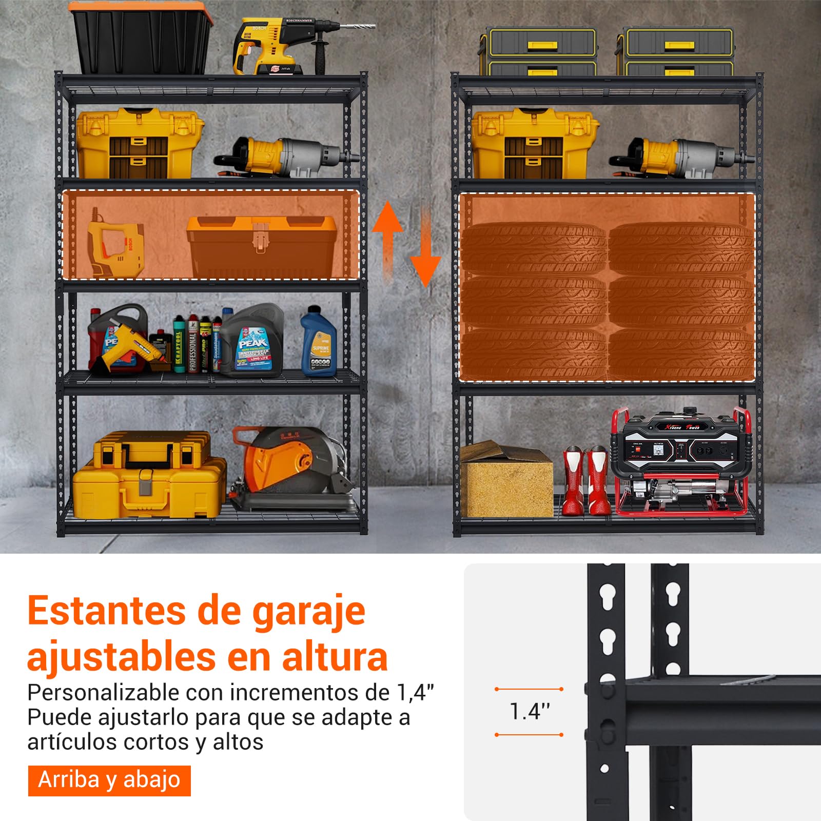 Garvee Scaffalatura Garage in Metallo 5 Ripiani Carichi Pesanti Ripiani Regolabili Capacità Di Carico 1360 kg Industriale Acciaio Officina, Cantina, Ripostiglio 122x61x183 cm