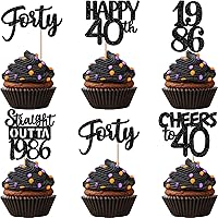 Vista 19 de 30 piezas de decoraciones para pastel de cumpleaños número 10, decoraciones de cupcakes negras con brillo, 10 feliz cumple, directo desde 2016, 10