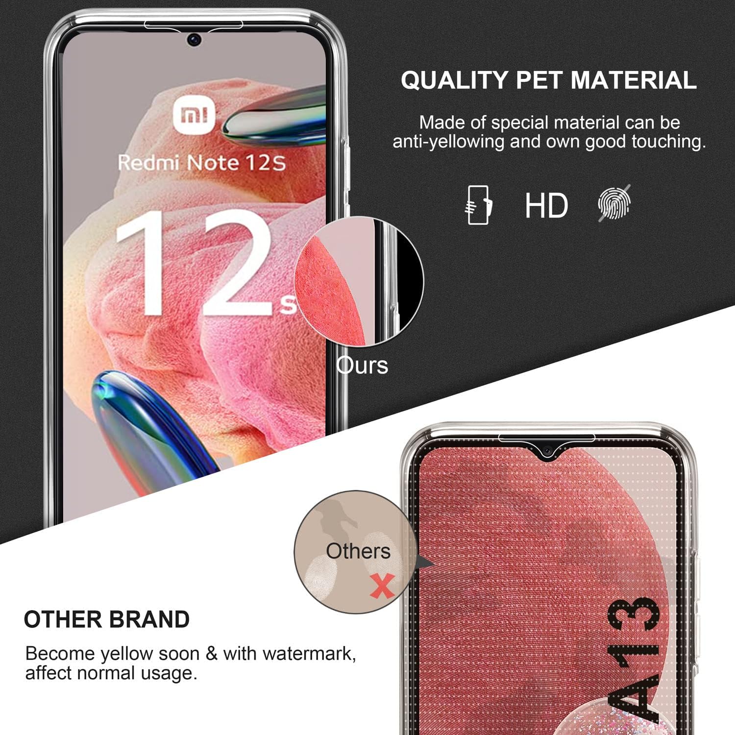 AURSTORE Custodia Per Xiaomi Redmi 12 4G (Non Per Note 12) – Cover Rigida 2 Pezzi, Protezione Completa Fronte/Retro, TPU Trasparente + Plastica