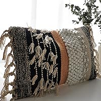 Cozydeko Boho-Chic 12x20 Lumbar Pillow Cover - Handwoven Tufted Cotton Throw for Farmhouse Bohemian Decor (No Insert)
