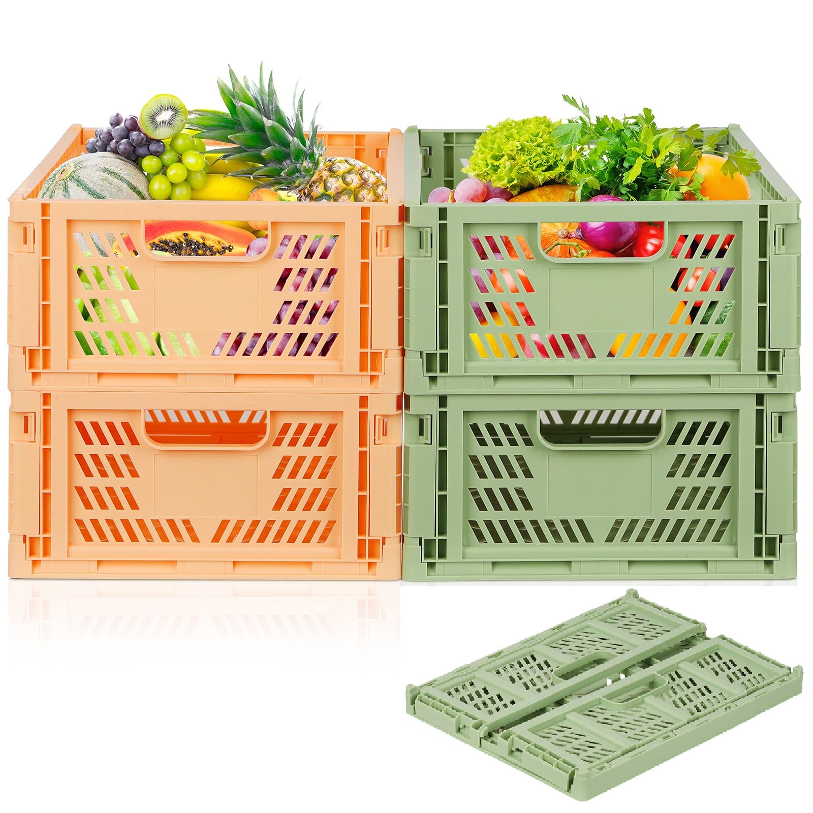 4 cajas de almacenamiento plegables de plástico estable, cesta plegable de plástico, cesta de almacenamiento plegable, cesta de plástico, cajas de transporte apilables, cajas plegables de plástico