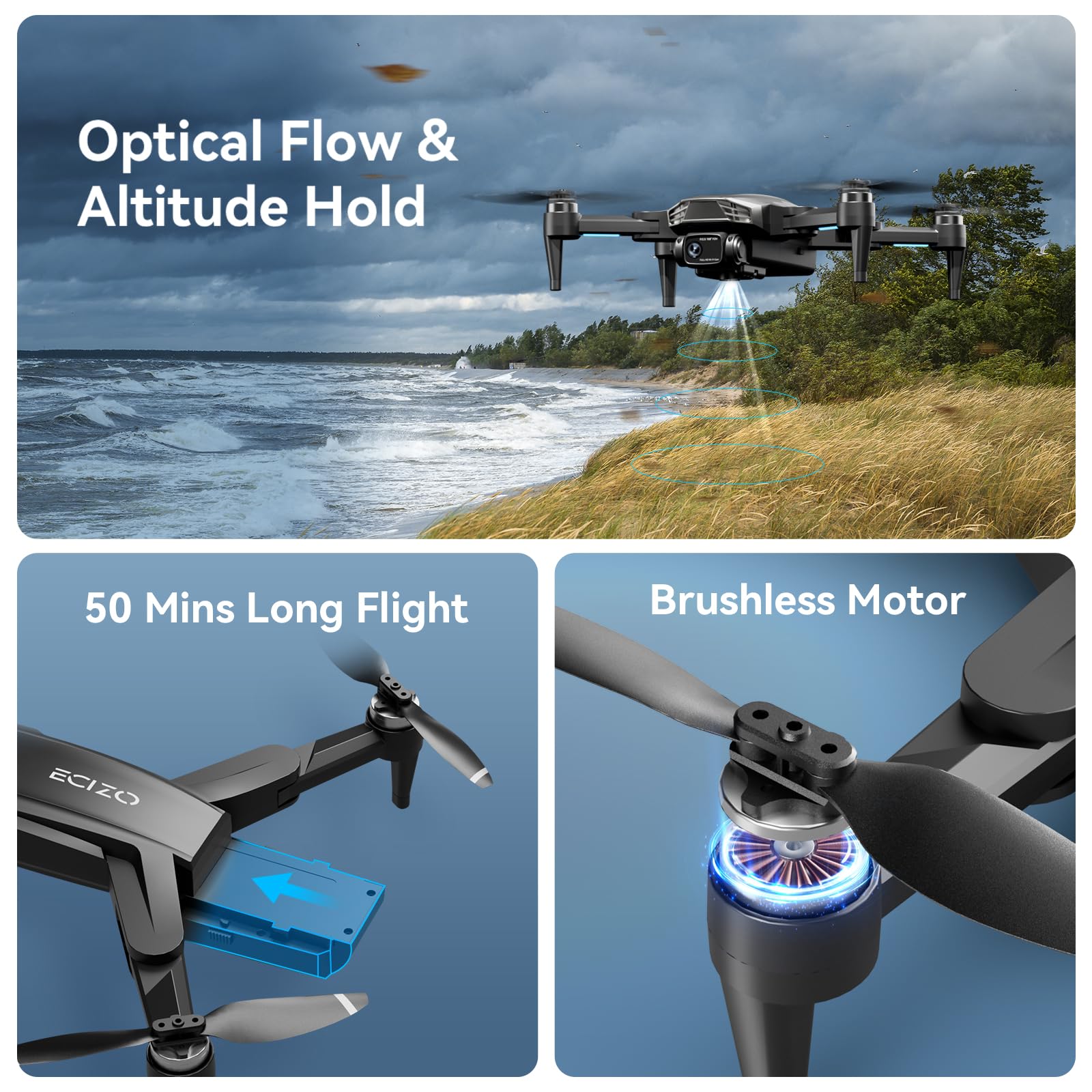 GPS Drone with Camera for Adults 4K, Auto Return Home, Brushless Motor, Follow Me, 5G FPV Transmission, Smart RC Quadcopter Drones for Beginners Kids, Long Flight and Distance, Under 250G