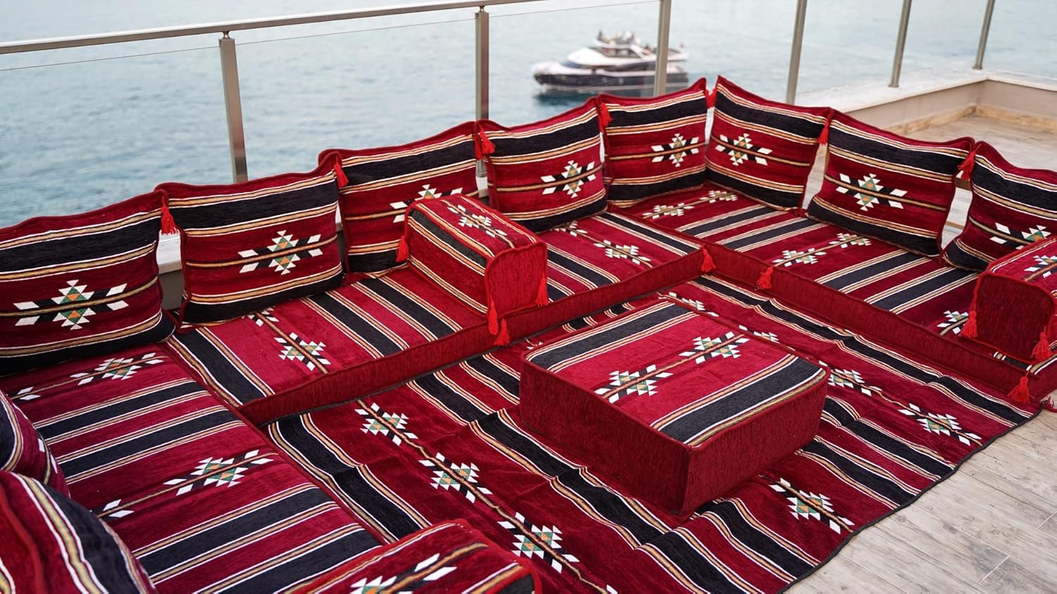 arabicsofa Maroon U Shaped Arabic Majlis – Traditional Middle Eastern Floor Seating