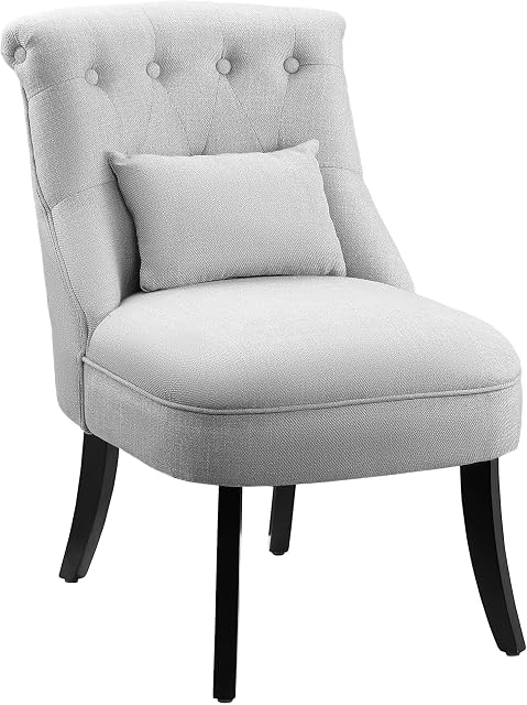 HOMCOM Fabric Single Sofa Dining Chair Tub Chair Upholstered W/Pillow Solid Wood Leg Home Living Room Furniture Grey