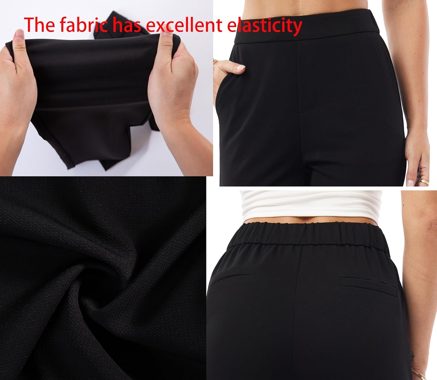 heipeiwa Women's Dress Pants High Waist Pull on Pants Comfort Stretch Work Slacks Crop Trouser - Image 5