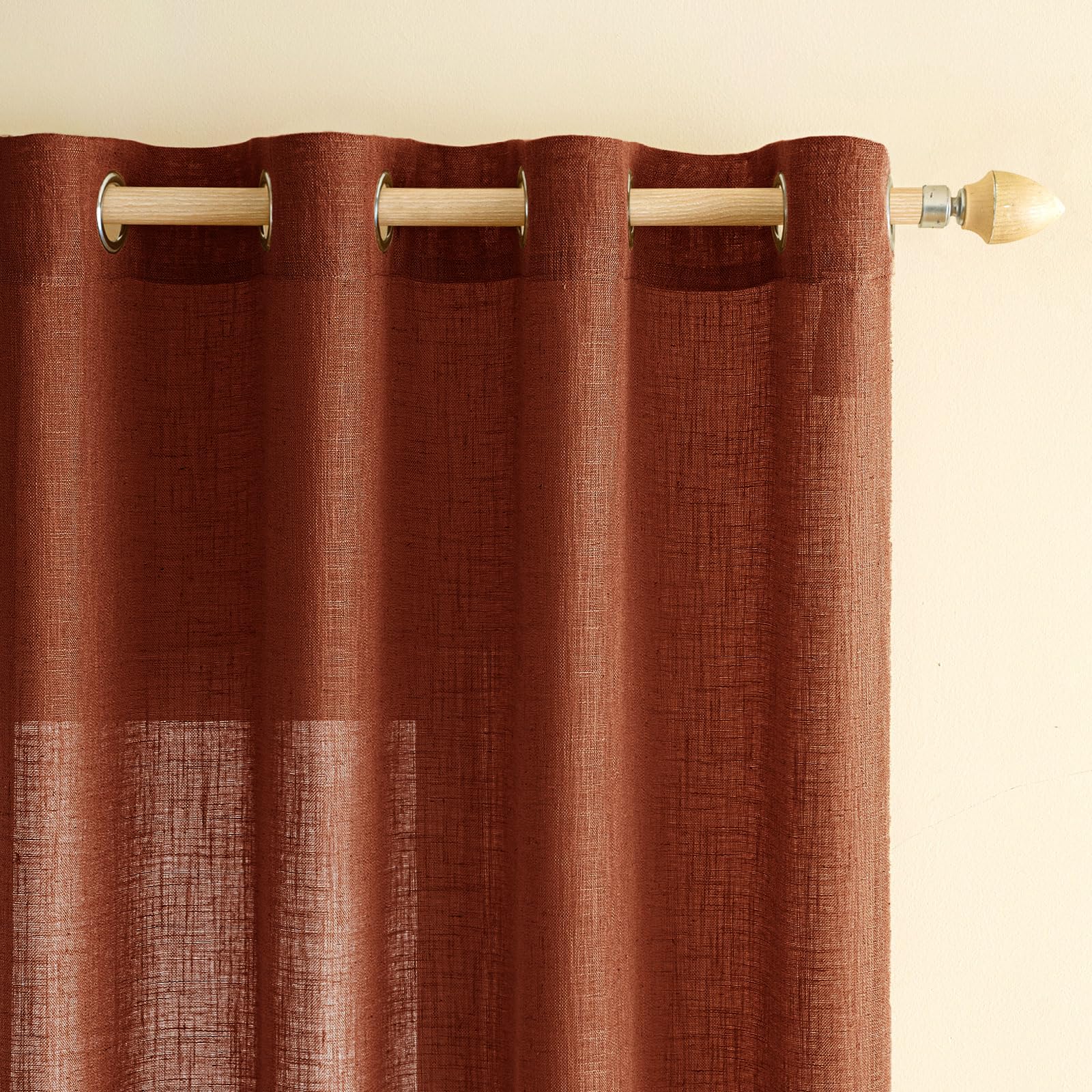 EMEMA Gardinen Vorhänge Leinenvorhang mit Ösen Voile Vorhang Leinenoptik Modern Halbtransparent für Wohnzimmer Dekoschal Kinderzimmer Schlaufenschal Küchengardinen 2er Set 140x260cm (BxH) Ziegelrot