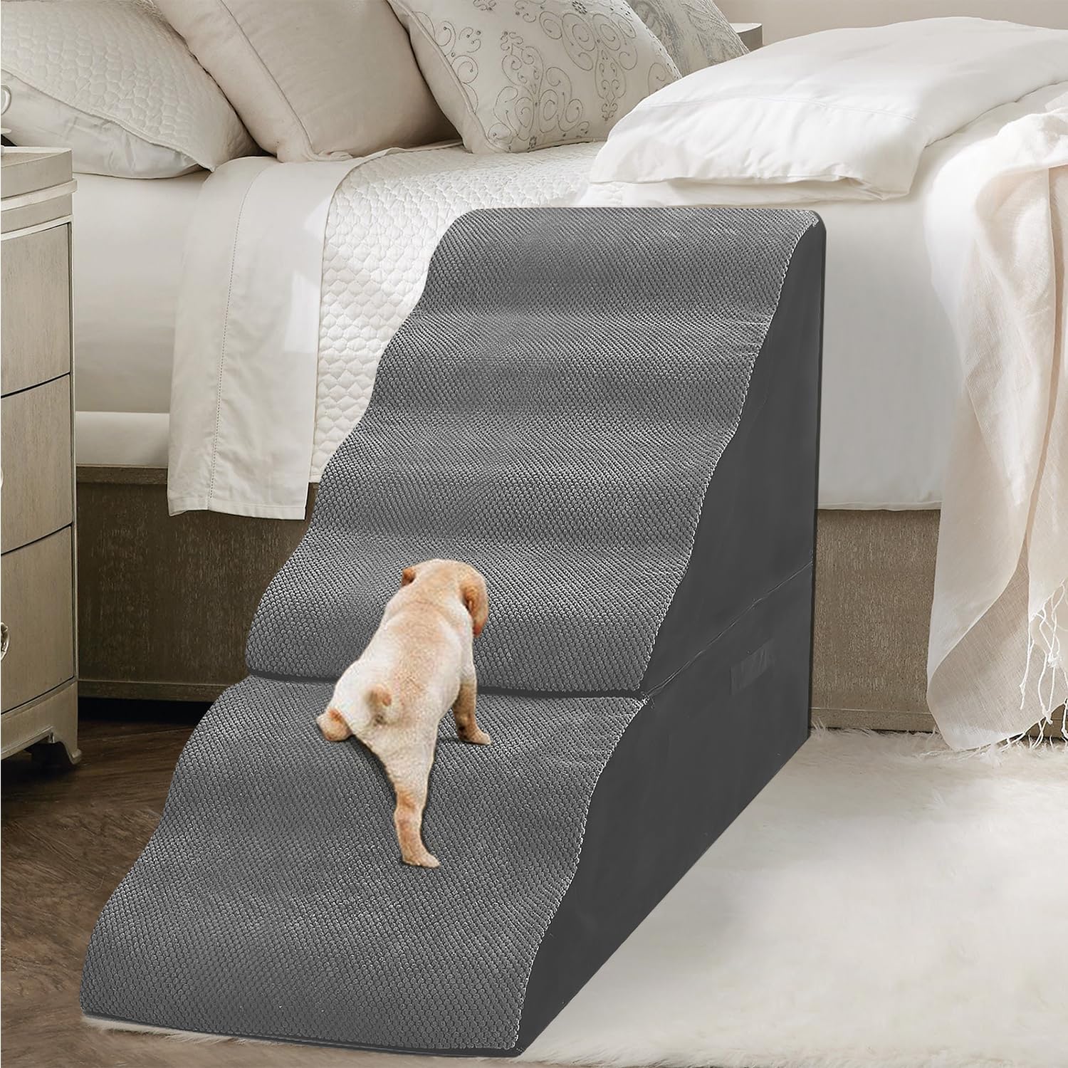 Dog Stairs for High Beds 30-36 inches Tall, 6-Step Pet Stairs/Steps for Small Large Dogs, 30D Foam Pet Dog Steps for High Bedsides, Dog Ramp/Ladder for Old Dogs/Cats, Grey