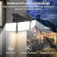 Vista 5 de 2500LM Solar Lights Outdoor with Motion Sensor,3 Head 270° Wide Angle Street Area Lights,IP65 Waterproof Security Lighting with 3 Modes(Non-Remote,1
