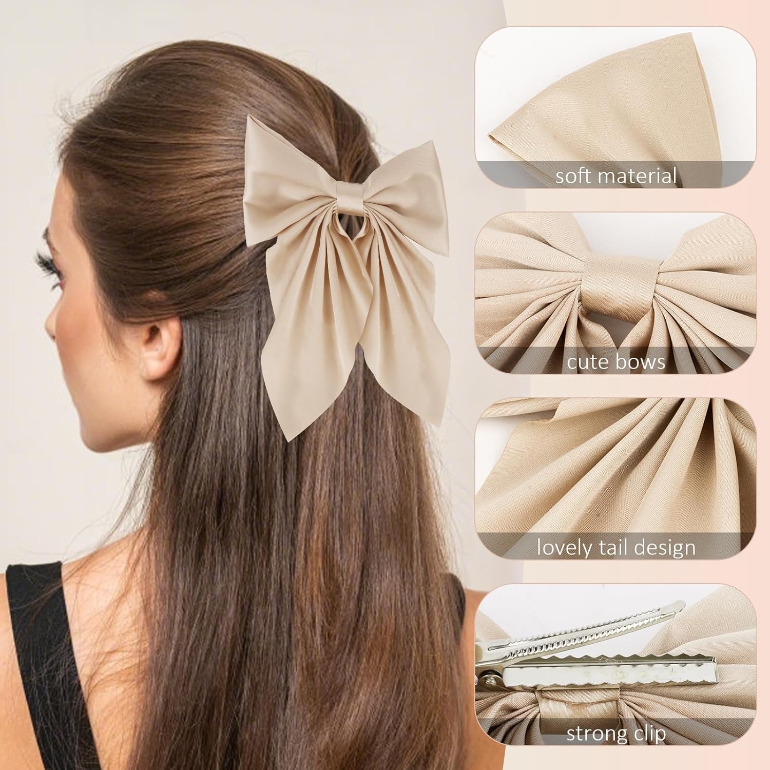 4PCS Hair Bows for Women, Silky Satin Bow Clips Hair Ribbons Barrettes Cute Hair Accessories for Women and Girls - Image 2