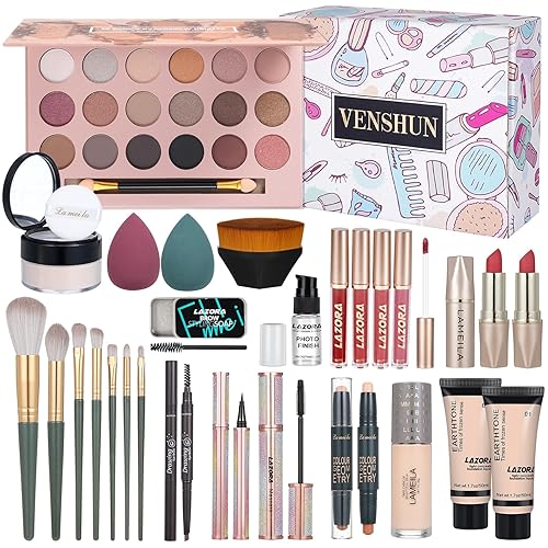 Kit de maquillaje todo en uno para mujeres, juego completo de regalo de maquillaje para niñas, set de maquillaje esencial que incluye base, paleta
