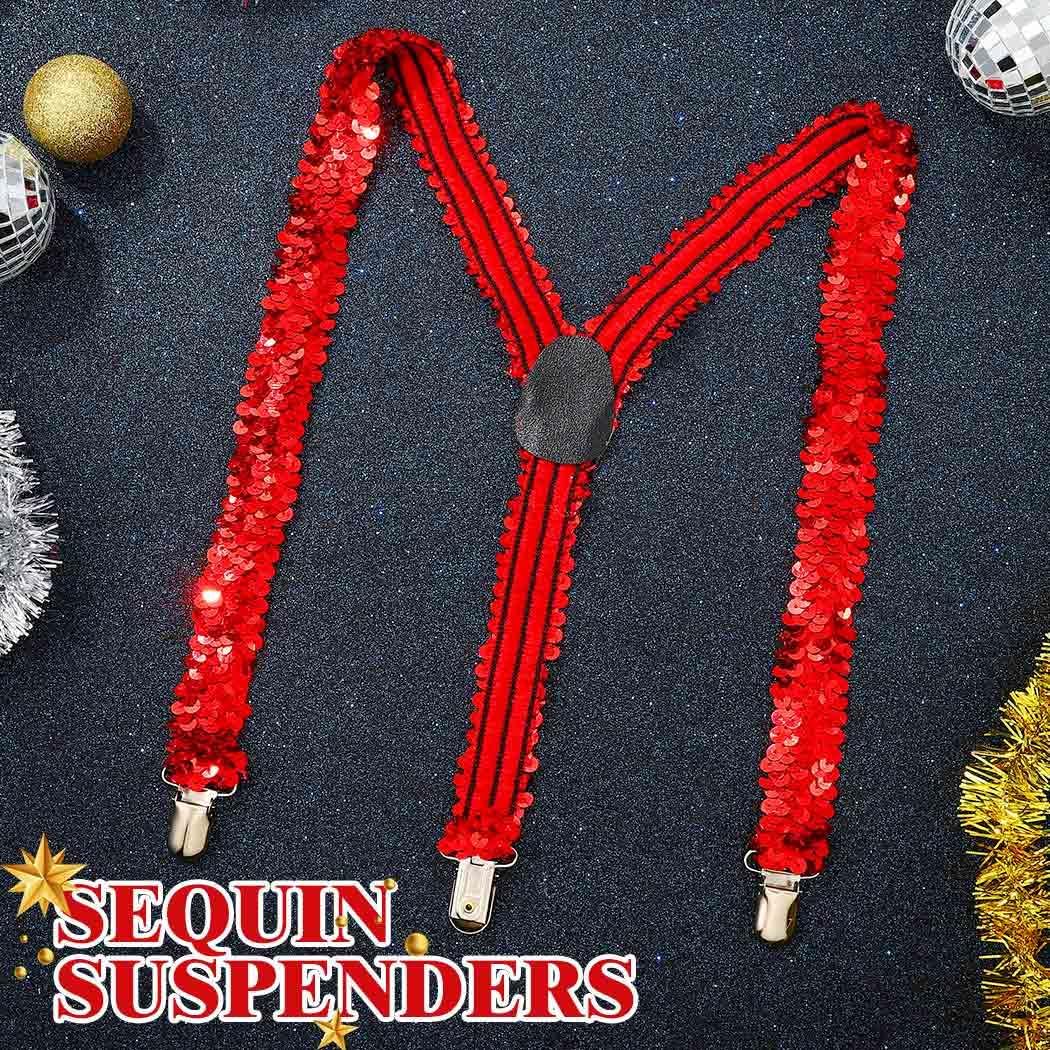 Zoestar Sequin Suspenders Sparkly Suspender Costume Accessories for Men and Women