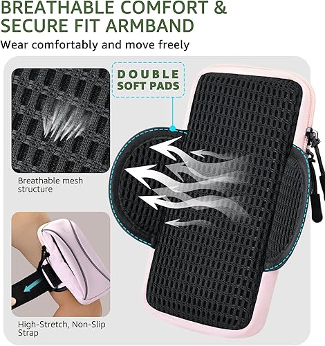 Miniatura 4 de HiRui Bolsa de brazo y bolsa de muñeca para teléfono, brazalete deportivo para correr, gimnasio, ciclismo y entrenamiento, compatible con iPhone