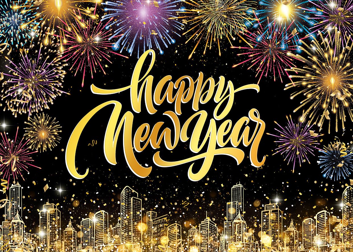 LYCGS 7x5ft 2026 Happy New Year Party Backdrop Colorful Fireworks Background for New Year's Eve Celebration X-332
