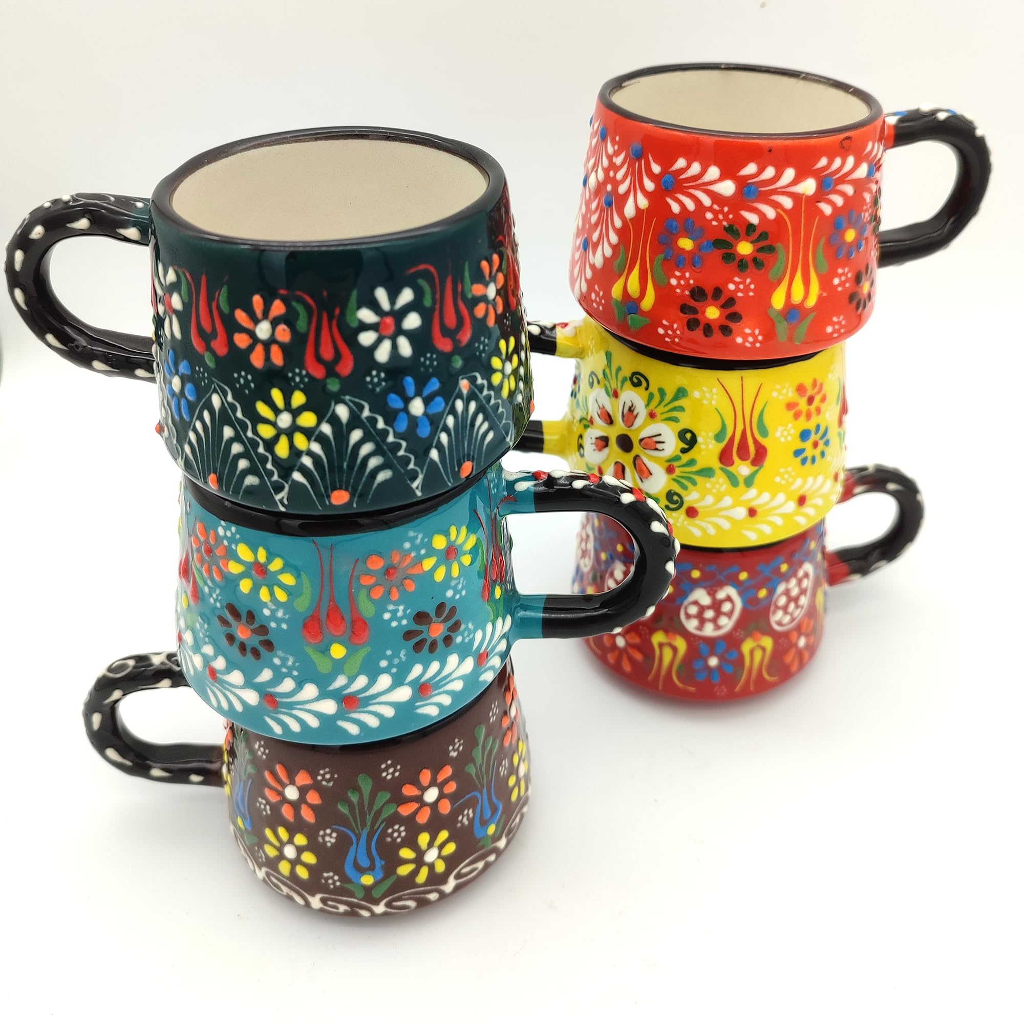 Juego de 6 tazas de café de cerámica hechas a mano de 6 onzas para tazas de espresso, juego de tazas de café multicolor para té, capuchino, café con leche, 180 ml