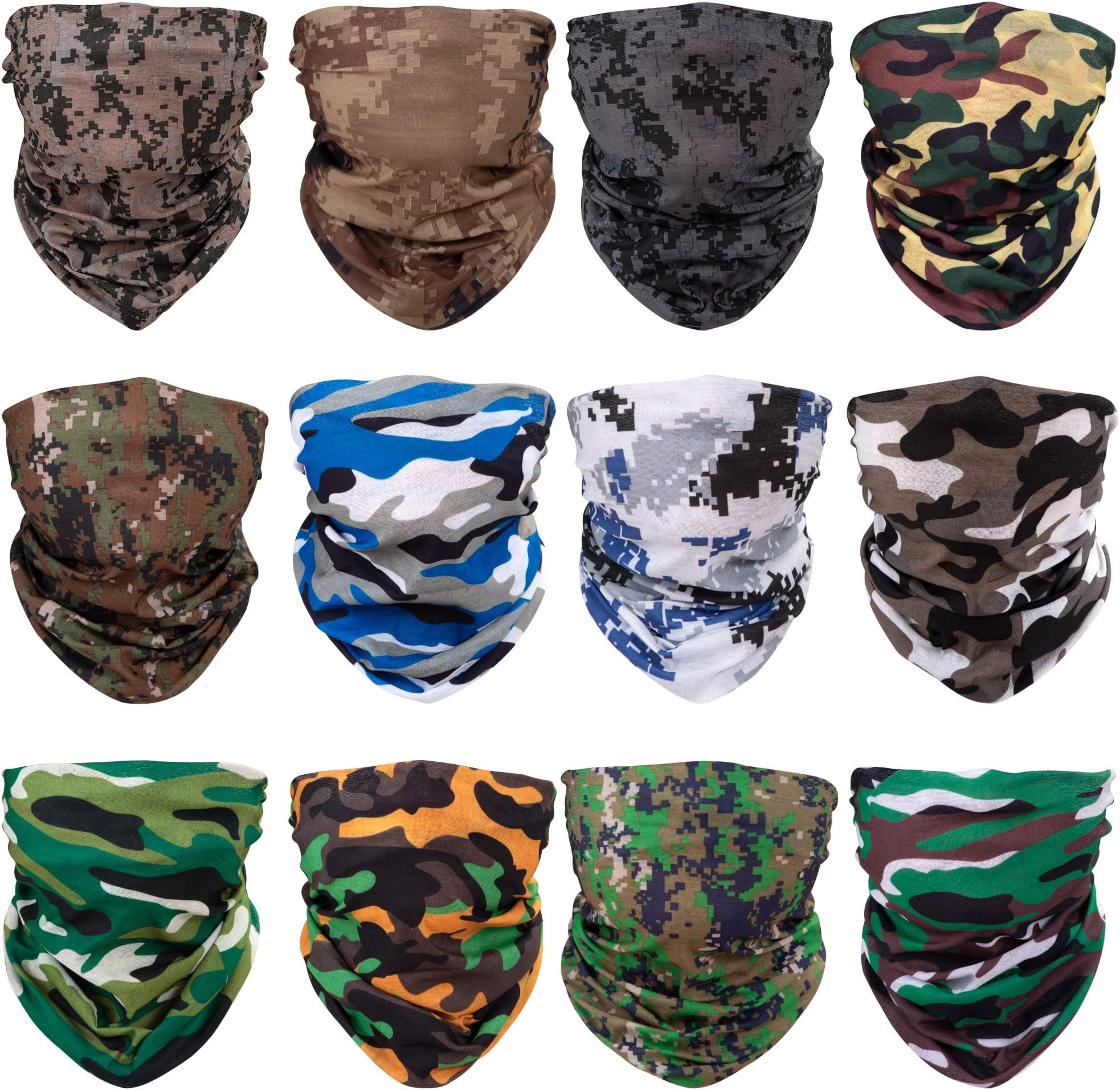 Camouflage Bandana Face Tube Mask Multifunctional Elastic Sports Seamless Headwear Outdoor Bandana Scarf with UV Resistance 12 Pack MCTJ01