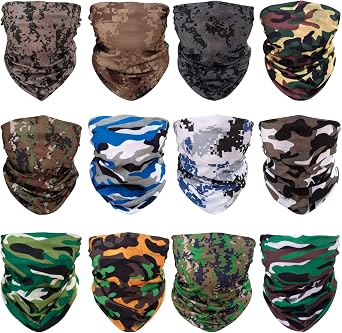 Camouflage Bandana Face Tube Mask Multifunctional Elastic Sports Seamless Headwear Outdoor Bandana Scarf with UV Resistance 12 Pack MCTJ01