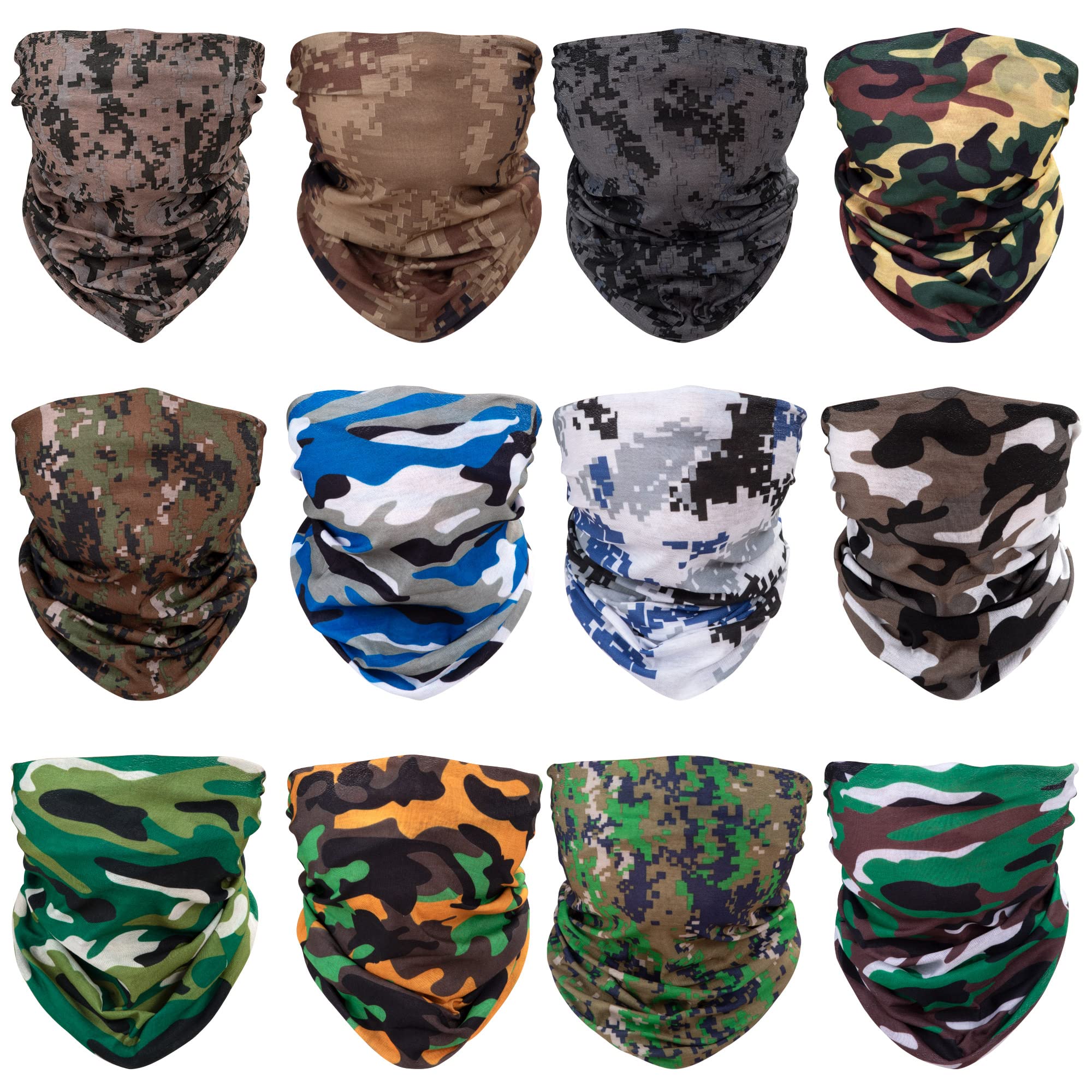 Camouflage Bandana Face Tube Mask Multifunctional Elastic Sports Seamless Headwear Outdoor Bandana Scarf with UV Resistance 12 Pack MCTJ01