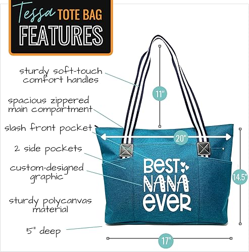 Vista 3 de Brooke & Jess Designs Bolso de mano para la abuela Bolso de lona resistente con cremallera y bolsillo interior para la abuela para uso diario