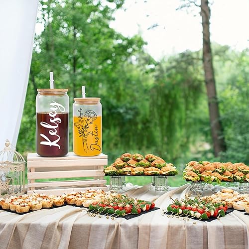 Miniatura 6 de Mostop Tazas de café helado personalizadas con tapas y pajitas, vidrio colorido, nombre personalizado y vaso de flor de nacimiento para ella, amiga,