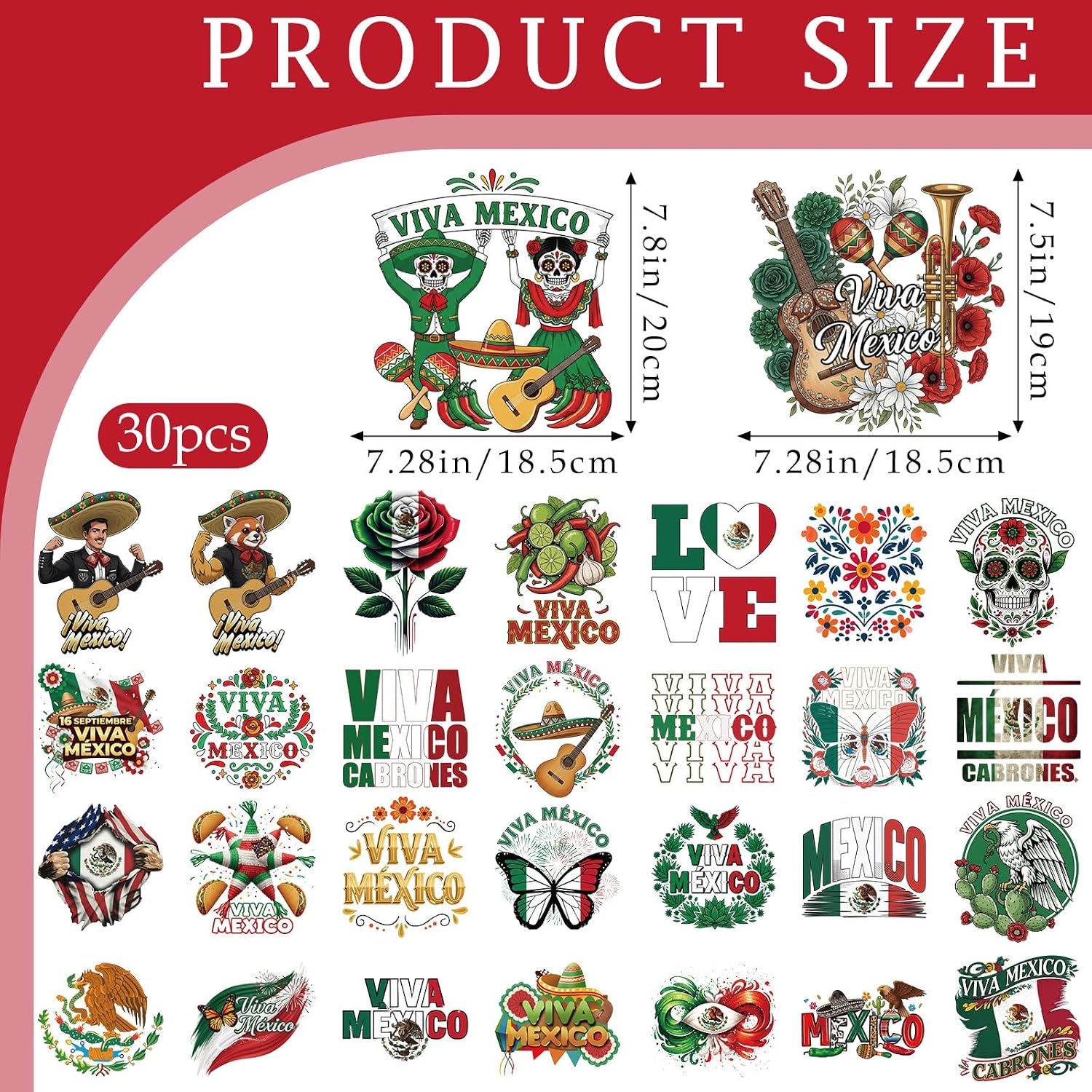 30 Pcs Mexico Independence Day DTF Transfers Ready to Press