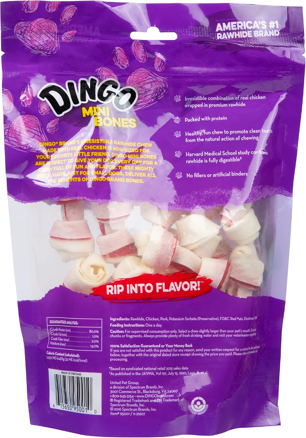 Dingo Mini Bones Rawhide for Dogs, Dog Chews Made with Real Chicken