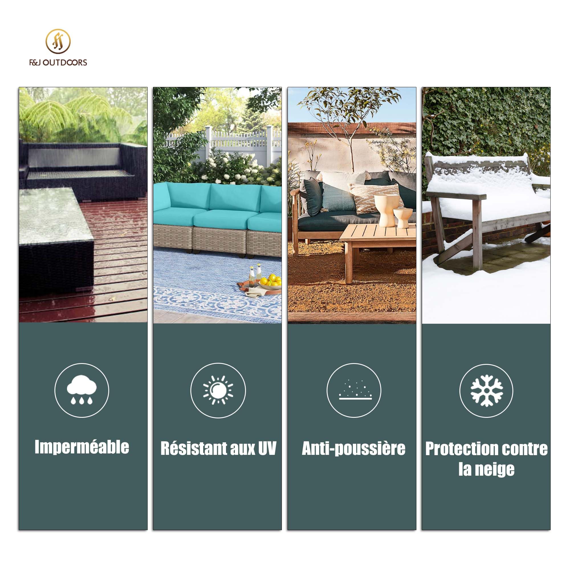 F&J Outdoors Housse pour canapé de jardin tissu écologique, imperméable, housse pour bancs 3 places, protection pour canapés extérieurs, protection contre la neige en hiver, 178x84x61/81cm