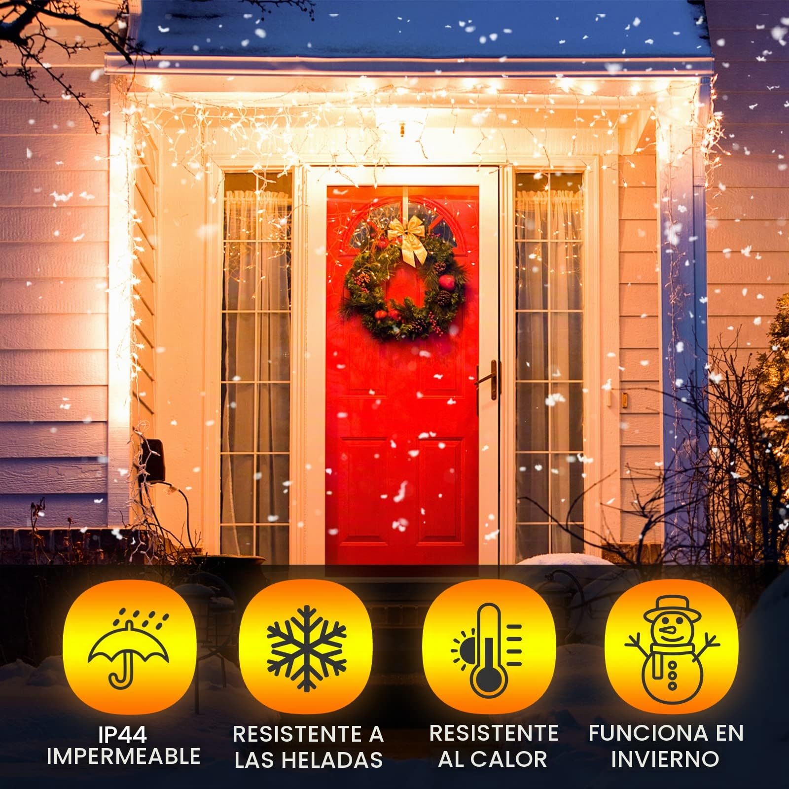 Cortina Luces Navidad Exterior/Interior, 800LED 20M Cadena Luces Carámbano [Prolongable 5 PCS], Luces Navidad Decoración para Exterior/Interior/Jardín/Patio Balcón, Blanco Cálido