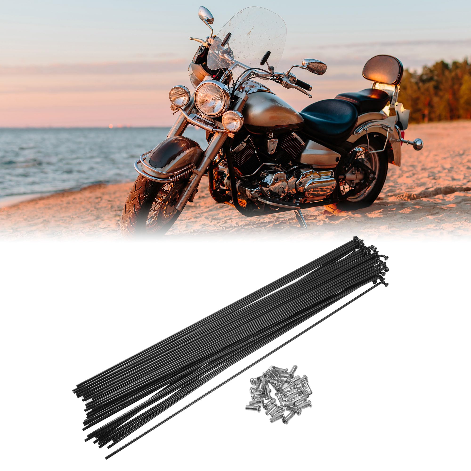 X AUTOHAUX 40 Pcs Bicycle Steel Spokes 13G Bike Spoke 290mm Length with Nipples, Black - Image 2