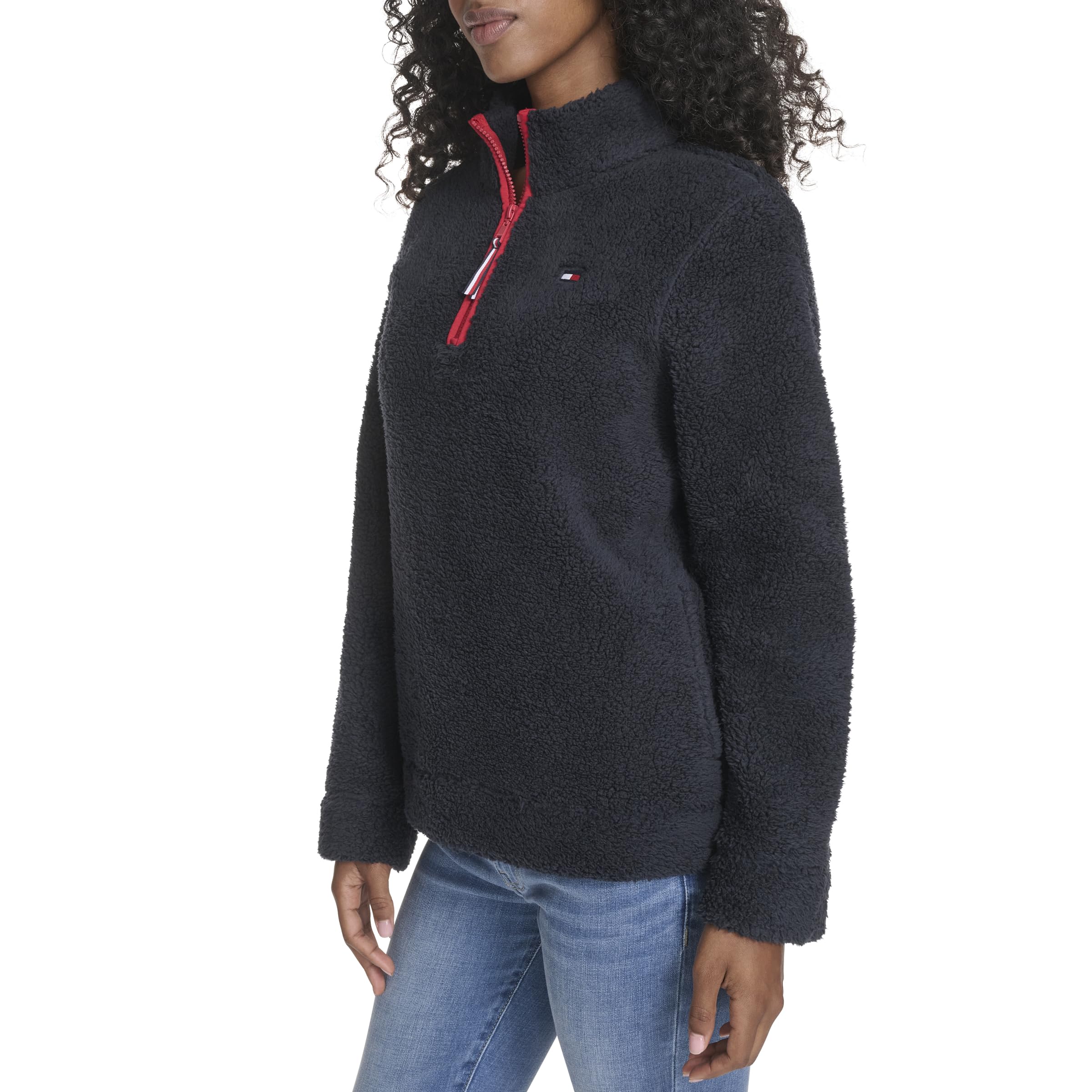 Tommy Hilfiger Adaptive Damen 1/4 Zip Mockneck Sherpa Soft Pullover