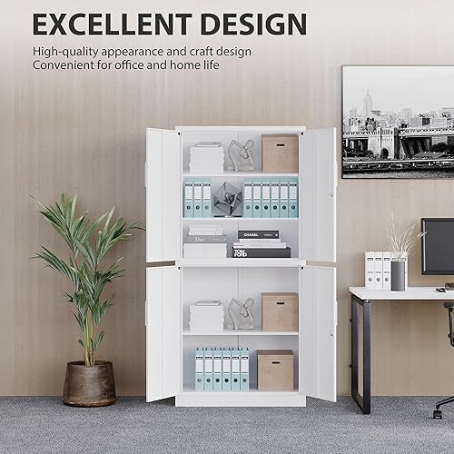 Miniatura 5 de Metal Storage Cabinet with 3 Adjustable Shelves,White Storage Cabinet with Lock,71" Lockable Metal Cabinets with Locking Doors,Tall Steel Pantry