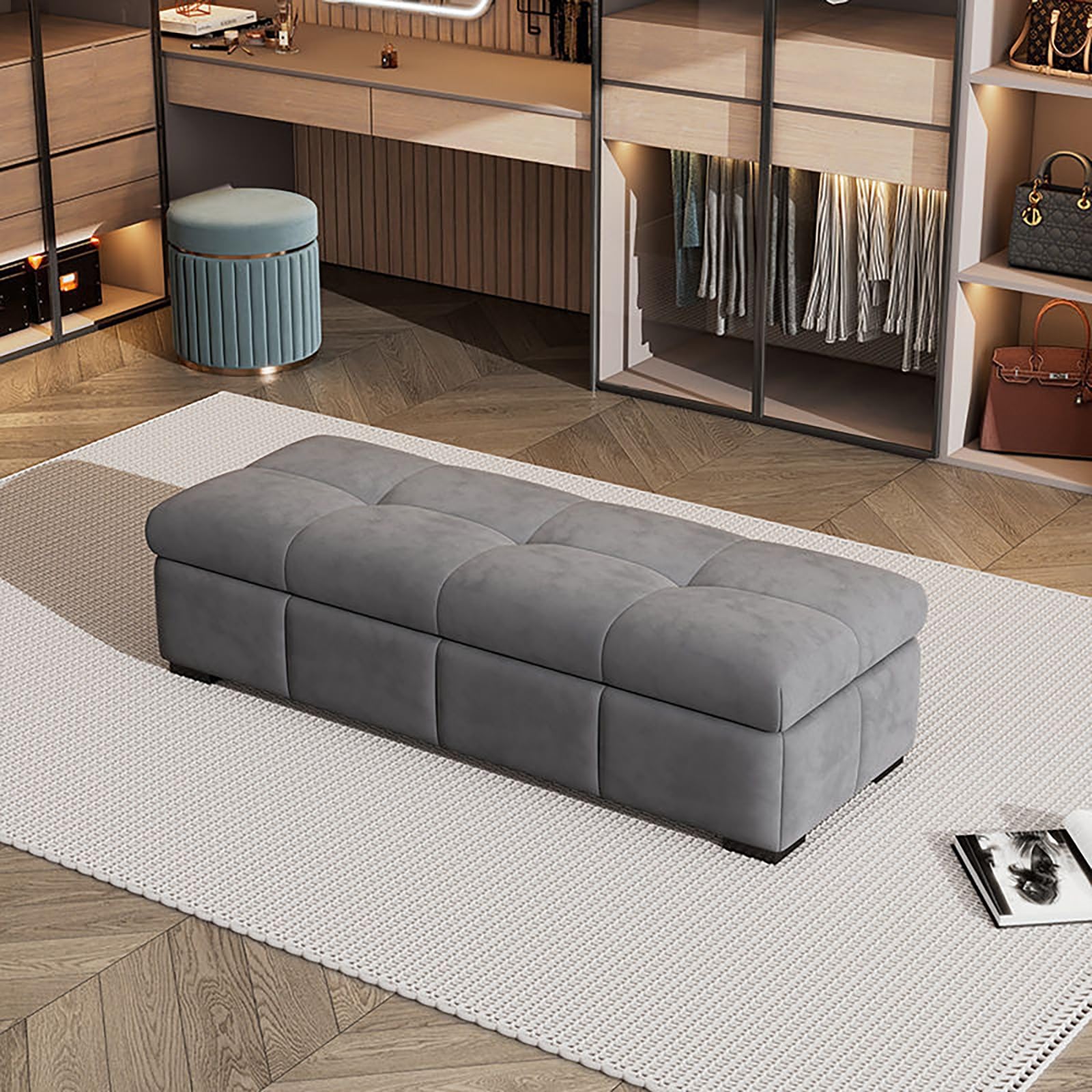 MSHGSKU Entryway Bench Hallway Seating Storage Ottoman Living Room Furniture Bedroom Bench Shoe Pouf Dark Gray 23.6in (60cm) Stylish & Functional