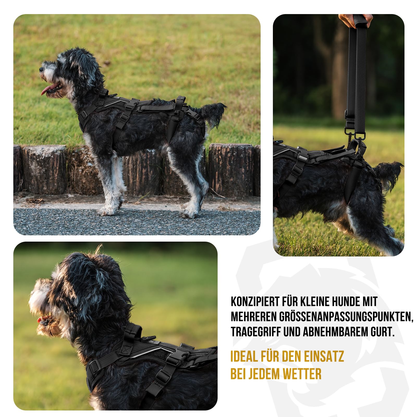 OneTigris Hundegeschirr, Hopper Kleines Unterstützung Geschirr Einstellbares Hebegeschirr mit 2 Griffen für Unterstützung und Rehabilitation Geeignet für Kleiner Hund Schwarz S