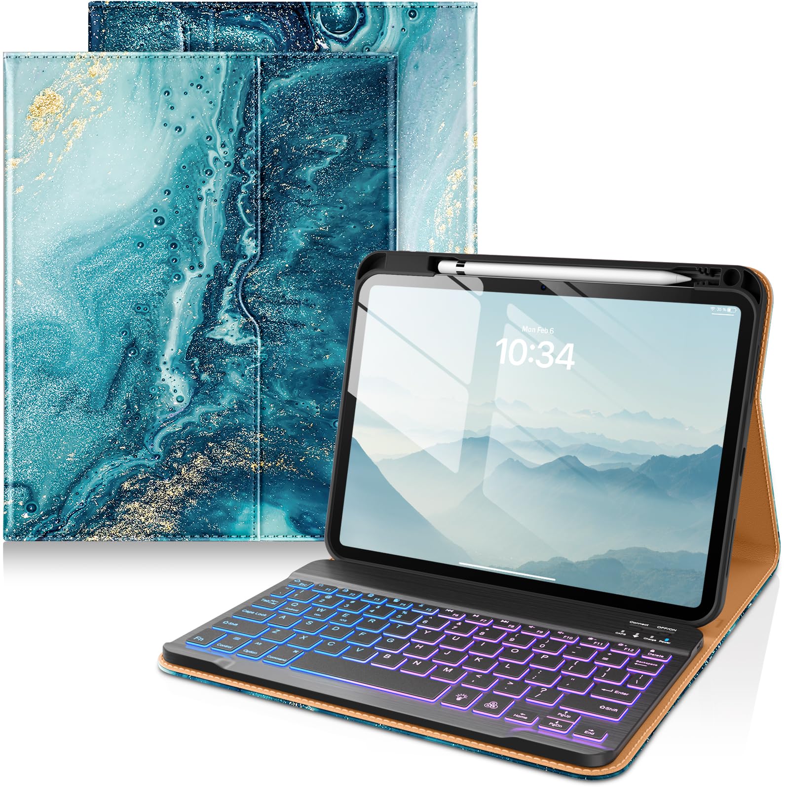 DTTO for iPad (A16) 11th / 10th Gen Case with Keyboard, Sandy Wave