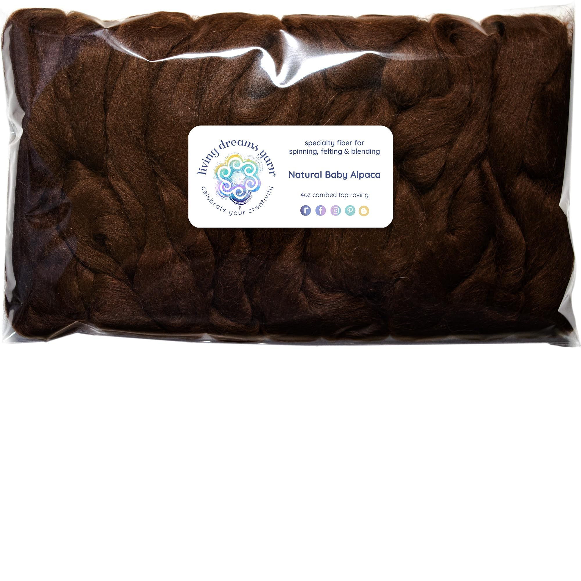 Baby Alpaca Fiber Natural Combed Top Roving. Brown, 4 oz